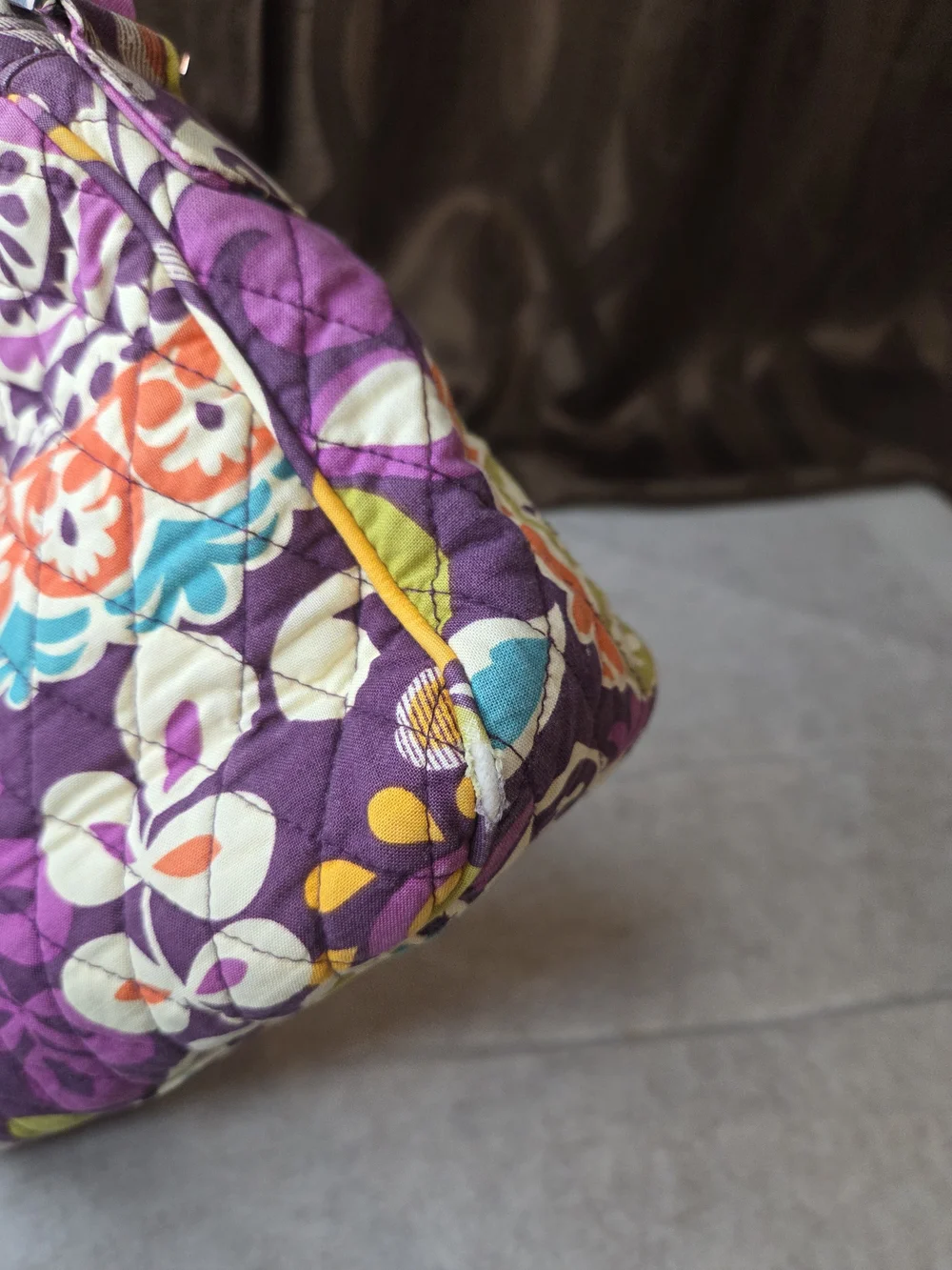 Vera Bradley Purple Quilted Floral Shoulder Bag-Corners Have Wear